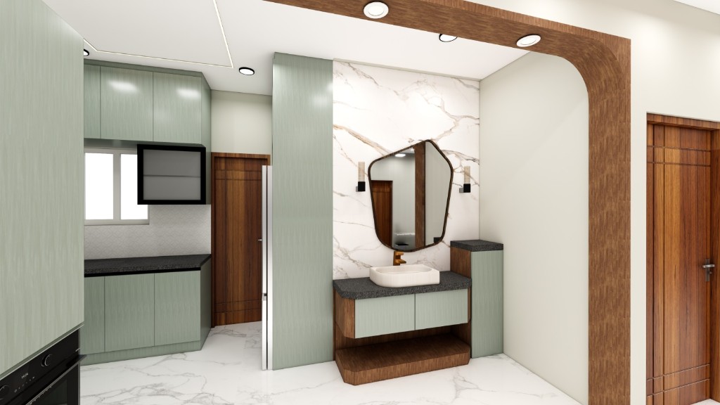 Luxury false ceiling with mirror inlay and cove lighting