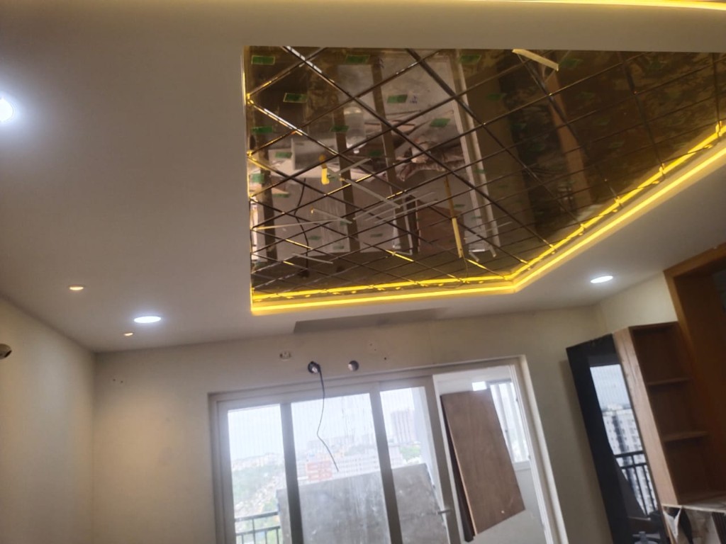 Glass and wood interior feature